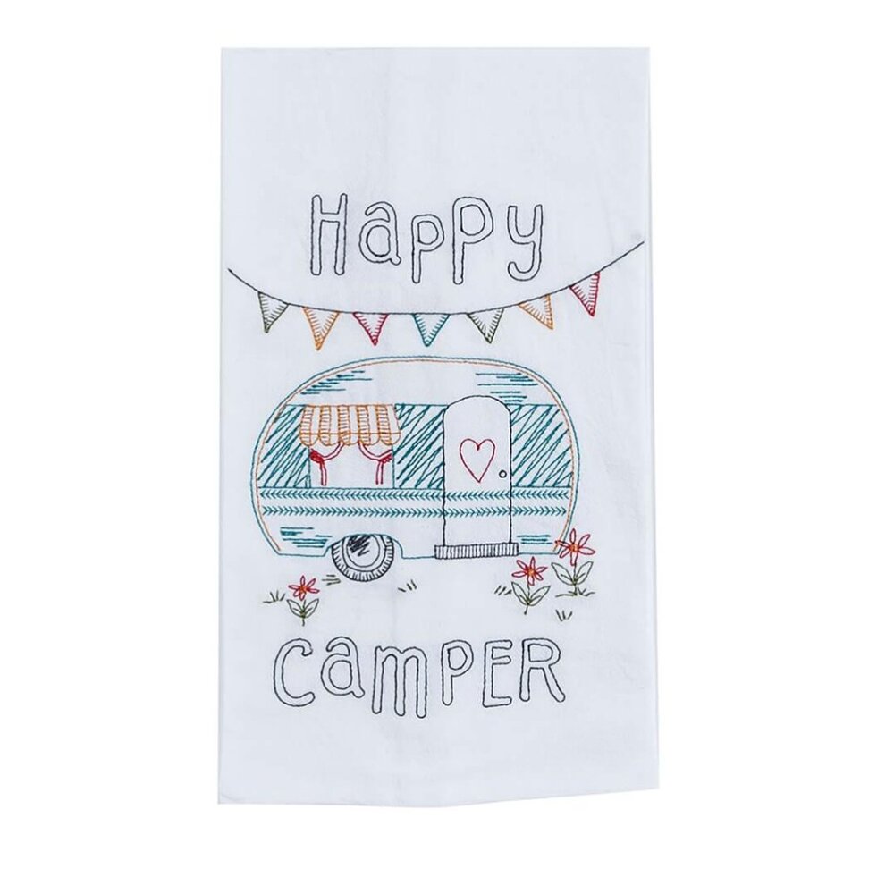 Happy Camper Embroidered Flour Sack Towel